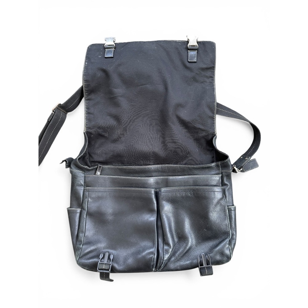 Coach Leather Messenger Bag Mens Black Fair Condition Contrast Stitch Briefcase - Picture 2 of 11